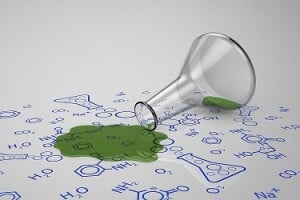 Green liquid spilled from test tube
