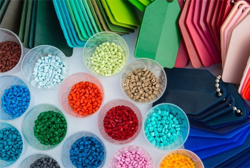 Coloured polymeric granules and sheets